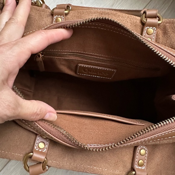 QUINCE Italian Leather Cognac Medium Convertible Satchel Bag - Picture 8 of 13